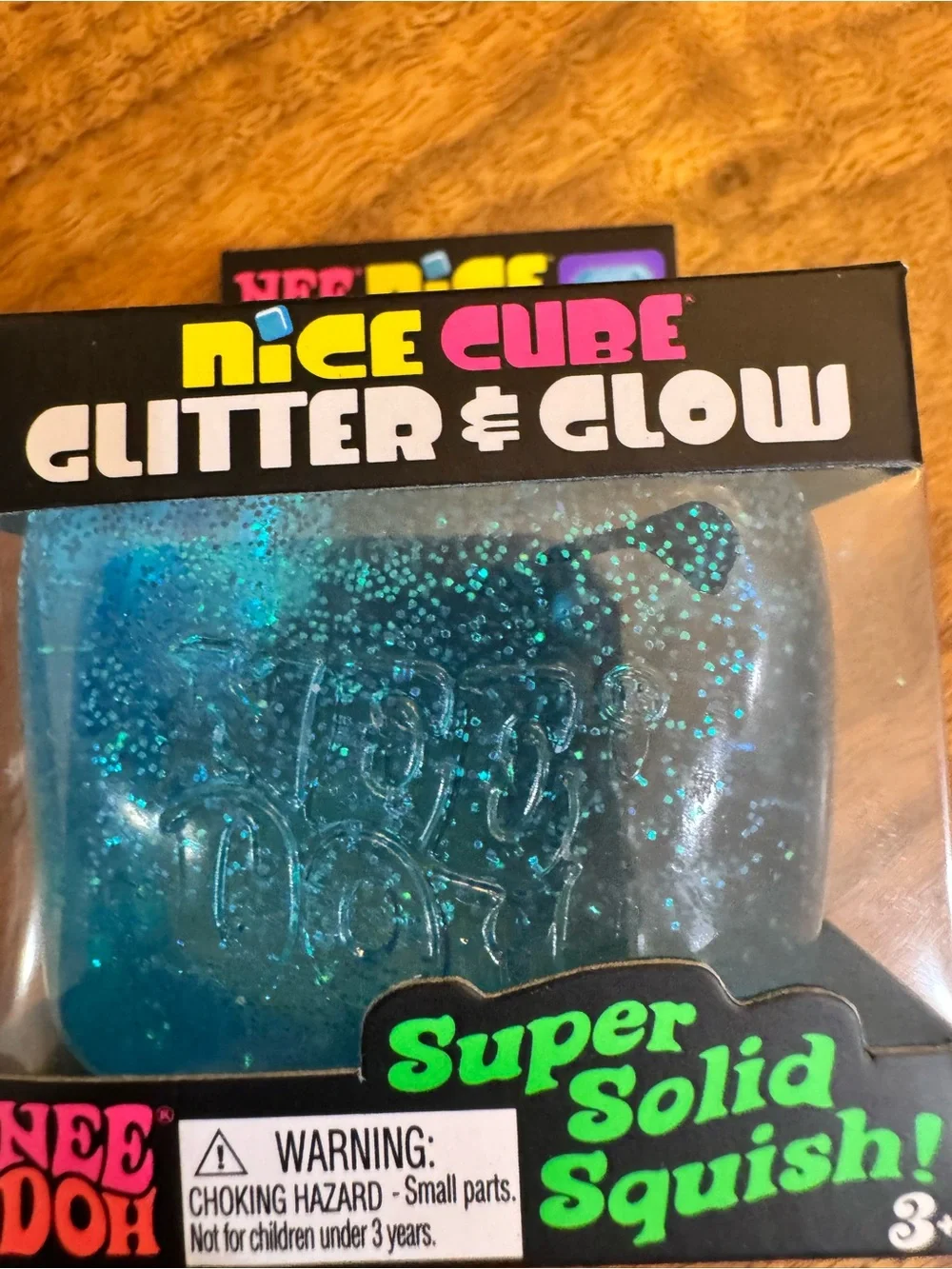 NeeDoh Nice Cube Glitter & Glow Blue NWT Super Solid Squish Authentic Schylling